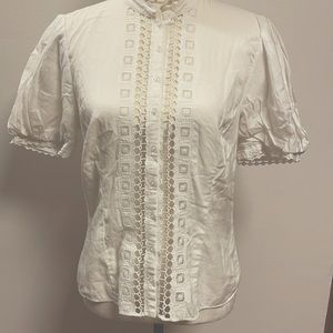 Catherine Malandrino, white cotton blouse, embroidered size 10